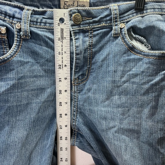 Earl Jeans Straight Leg Flap Pocket Womens 10 Blue Denim Embroidered 2233 - Picture 6 of 9